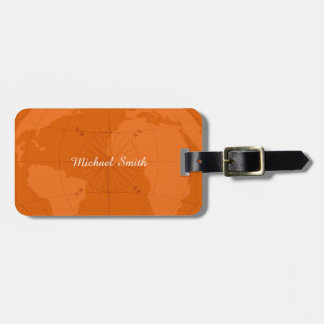 Oranje Wereldkaart met Compass Roos Monogram Bagagelabel