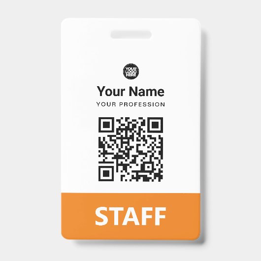 Oranje Werknemer Qr Code, Bar Code, Logo, Naam Badge (Voorzijde)