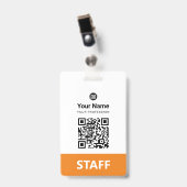 Oranje Werknemer Qr Code, Bar Code, Logo, Naam Badge (Voorzijde met clip)