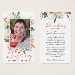 Oranje White Floral Photo Funeral Prayer Cards Visitekaartje