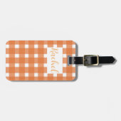 Oranje White Gingham Personalized Bagagelabel (Voorkant horizontaal)