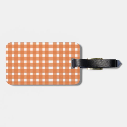 Oranje White Gingham Personalized Bagagelabel (Achterkant horizontaal)