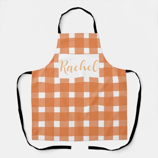 Oranje White Gingham Personalized Schort (Voorkant)