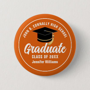 Oranje White High School Afstuderen Label Aangepas Ronde Button 5,7 Cm