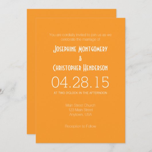 Oranje-White Simple Modern Wedding Invitation Kaart (Voorkant / Achterkant)