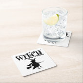 Oranje Wicked Flying Witch Halloween Vierkante Kartonnen Onderzetter (Insitu)
