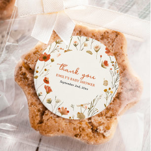 Oranje Wilde Bloem Mooie Boho Herfst Baby Shower Ronde Sticker