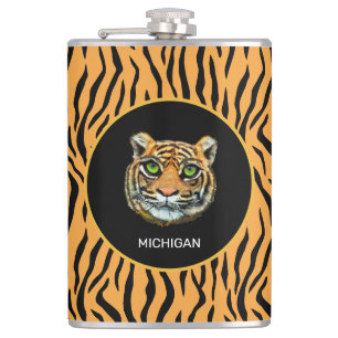 Oranje wilde tijgergezicht op tijgerhuidpatroon heupfles