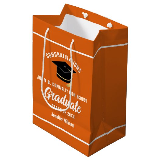 Oranje Wit Afstuderen Custom 2025 Graduation Party Medium Cadeauzakje (Voorkant Gekanteld)