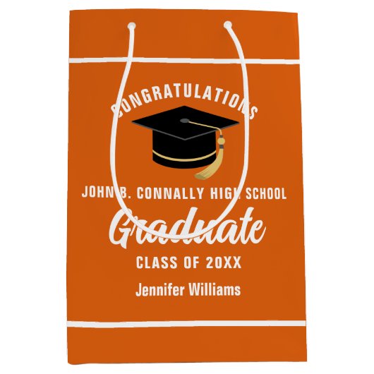 Oranje Wit Afstuderen Custom 2025 Graduation Party Medium Cadeauzakje (Voorkant)