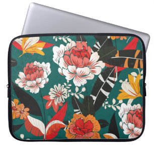 Oranje-wit bloemig: naadloze illustratie laptop sleeve