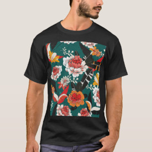 Oranje-wit bloemig:  naadloze illustratie t-shirt
