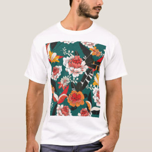 Oranje-wit bloemig: naadloze illustratie t-shirt