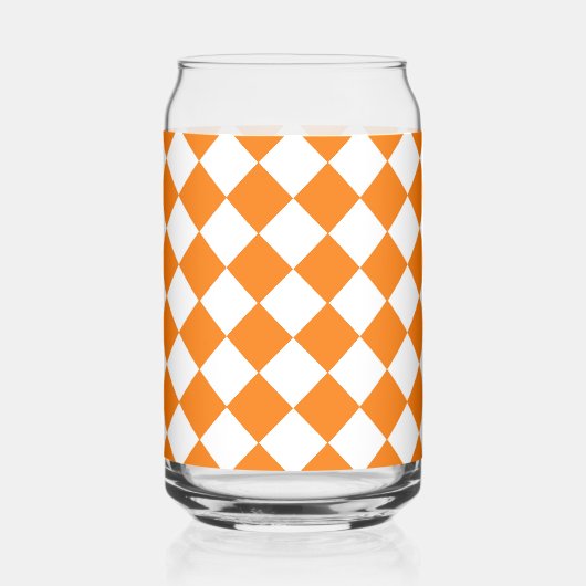 Oranje wit Checker Diamantpatroon Blikvorm Glas (Voorkant)