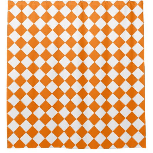 Oranje wit Checker Diamantpatroon Douchegordijn (Voorkant)