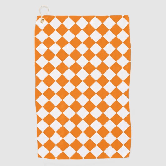 Oranje wit Checker Diamantpatroon Golfhanddoek (Voorkant)