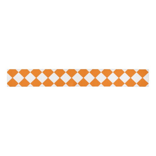 Oranje wit Checker Diamantpatroon Grosgrain Lint (Voorkant)