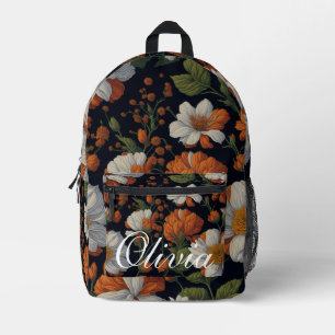  Oranje wit elegant bloemenmonogram Bedrukte Rugzak