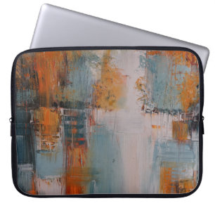 Oranje, wit en blauwgroen abstract schilderen laptop sleeve