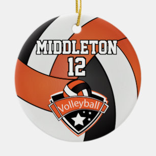 Oranje, wit en zwart volleybal keramisch ornament