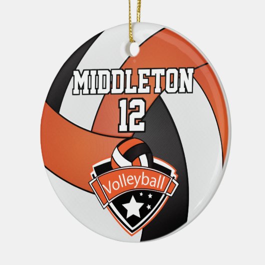 Oranje, wit en zwart volleybal keramisch ornament (Links)