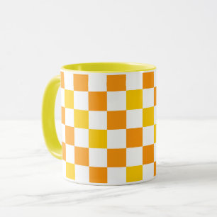 Oranje Wit Geel Geruit Patroon Ontwerp  Mok