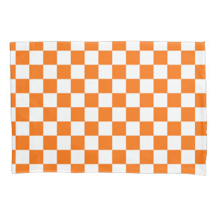 Oranje wit geruit controlepatroon kussensloop