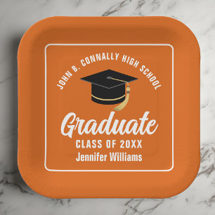 Oranje wit Graduation Party Square Papieren Bordje