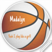 oranje wit Ik speel als een meisje basketbal Sticker (Voorkant)