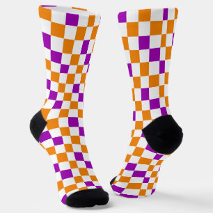 Oranje Wit Paarse Geruite Patroon Ontwerp  Sokken
