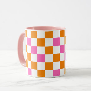 Oranje Wit Roze Geruit Patroonontwerp  Mok