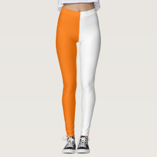 Oranje wit tweekleurig splitsen half ontwerp leggings