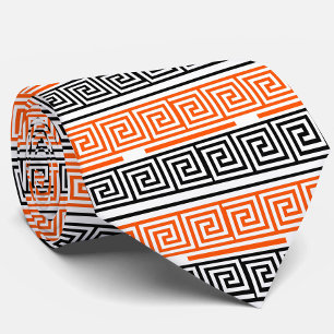 Oranje Wit Zwart Griekse Sleutel Fret Patroon Ontw Stropdas