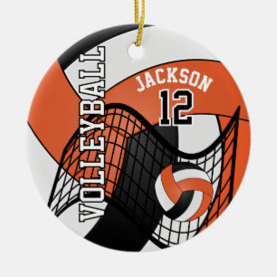 Oranje, Wit & Zwart Personaliseer Volleybal 🏐💖 Keramisch Ornament
