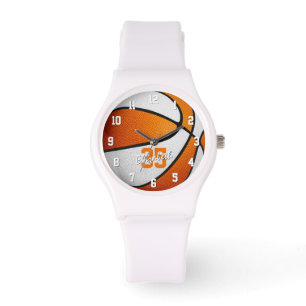 oranje witte basketbal meisjes naam jersey nummer horloge