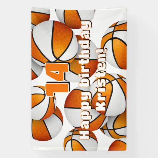 oranje witte basketballen jonge atleet partij spandoek (Verticaal)