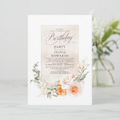 Oranje witte bloemen Elegant Boho Birthday Kaart (Staand voorkant)