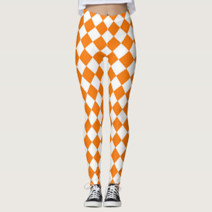Oranje Witte Checker Diamant Patroon Leggings