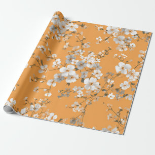 Oranje Witte Ditsy Bloem Pastel Boho 70s Vintage Cadeaupapier