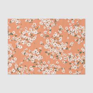 Oranje Witte Ditsy Pastel Boho 70s Vintage Bloem Tissuepapier