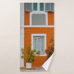 ORANJE WITTE EN GRIJS CONCRETE BOUW BADHANDDOEK