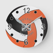 Oranje, witte en zwarte volleybalstijl - DY-tekst Ronde Klok (Voorkant)