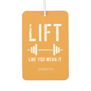 Oranje witte fitnessquote lift alsof je het een luchtverfrisser
