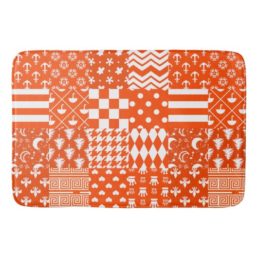 Oranje Witte Gemengde Patchwork Ontwerp Badmat (Voorkant)