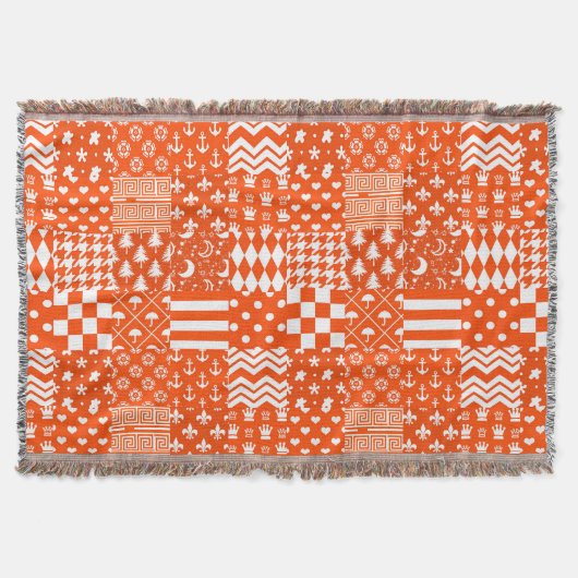Oranje Witte Gemengde Patchwork Ontwerp Deken (Voorkant)