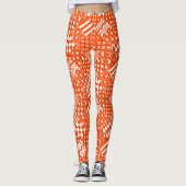 Oranje Witte Gemengde Patchwork Ontwerp Leggings (Voorkant)