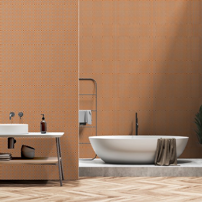 Oranje Witte Geruite Gingham  Behang (Badkamer)