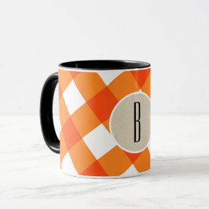Oranje Witte Geruite Kraft Landelijke Monogram Ini Mok