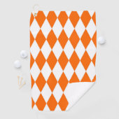 Oranje Witte Harlequin Diamonds Checkers Ontwerp Golfhanddoek (Insitu)