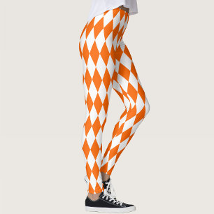 Oranje Witte Harlequin Diamonds Checkers Ontwerp Leggings